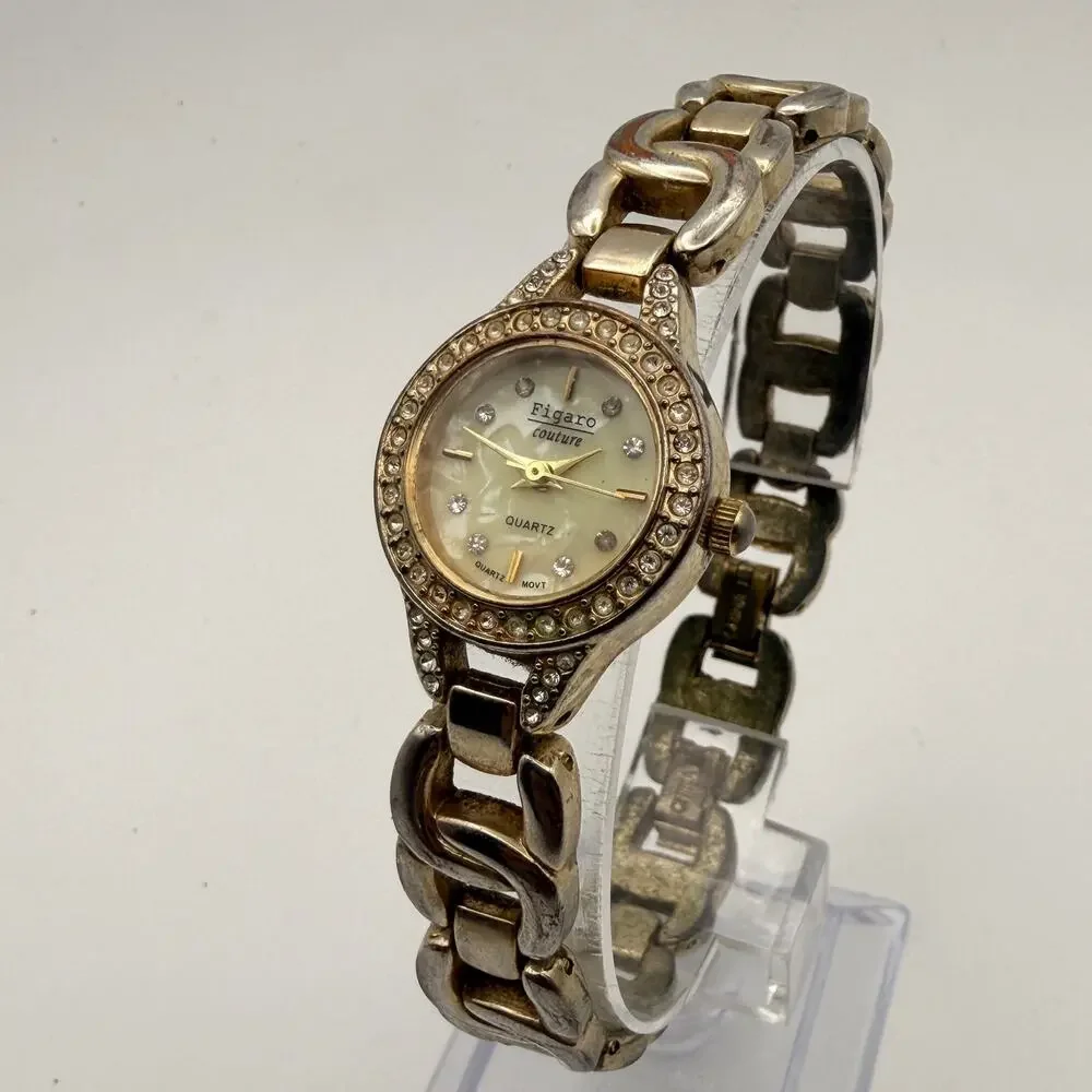 Elegant Figaro Couture Ladies Rhinestone Quartz Watch - Vintage & Chic